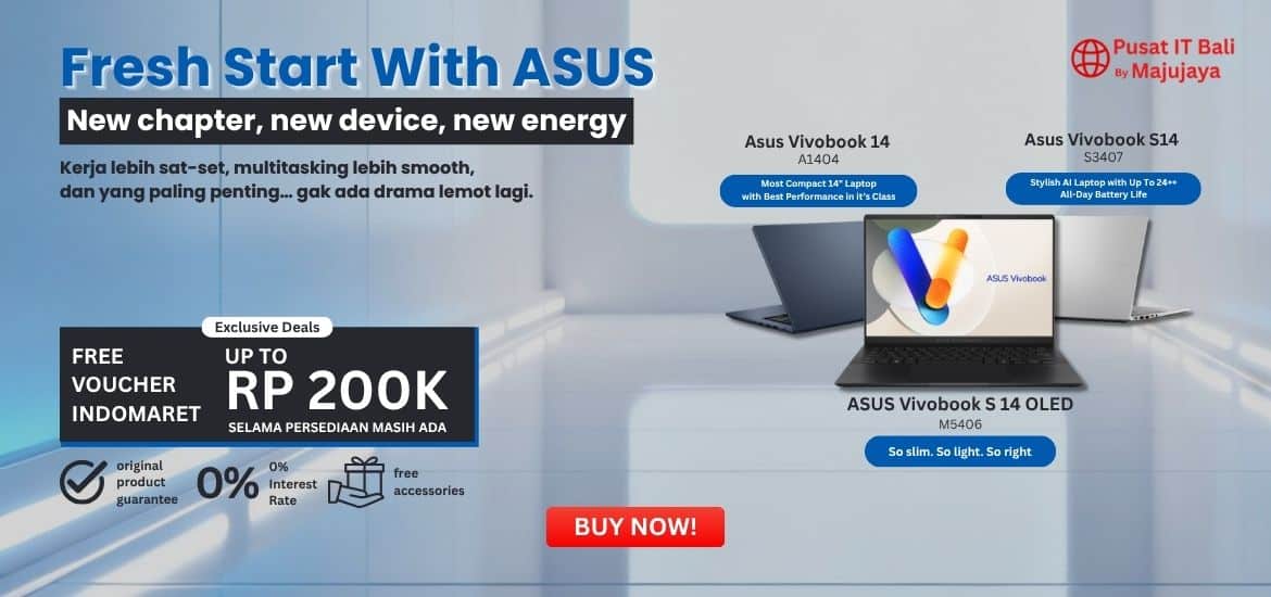 Promo Laptop Murah Asus, Hanya di Majujaya Computer, Toko Laptop Denpasar berlokasi di Gatsu Barat, Denpasar, Bali.